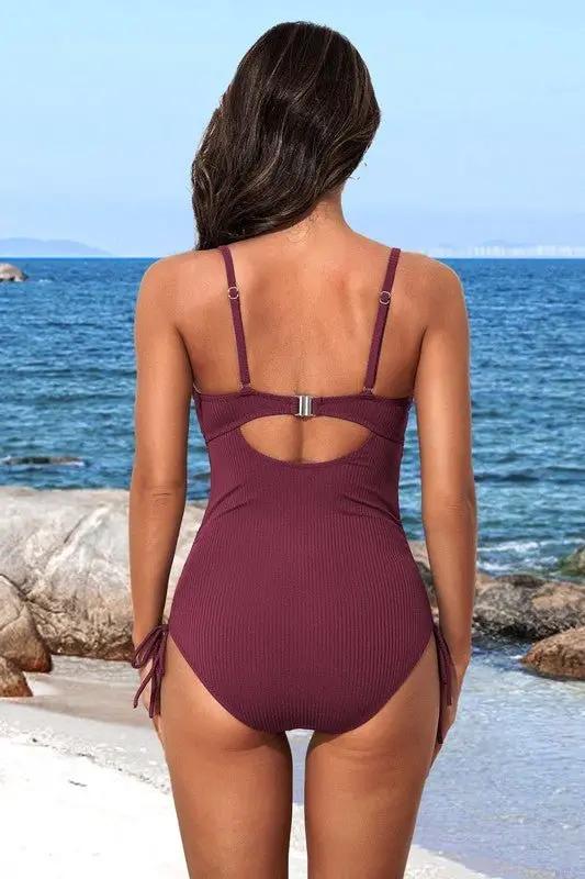 Ribbed Tie Side High Cut Twist Front Bathing Suit for Women - Love Salve